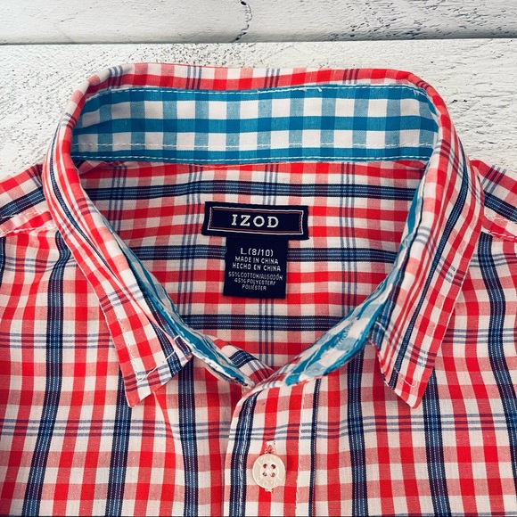 Izod Boys Plaid Button Down Shirt Size L (8-10) - Picture 3 of 7